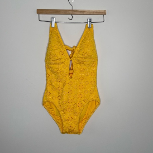 Kate Spade New York Embroidered Halter Plunge One Piece Swimsuit vacation beach - Picture 2 of 14